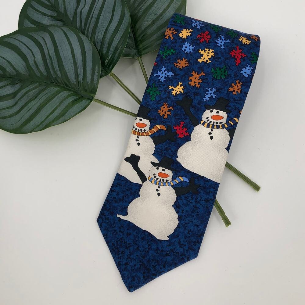 Save The Children Blue White Snowman Frosty Snow Holiday Novelty Silk Neck Tie